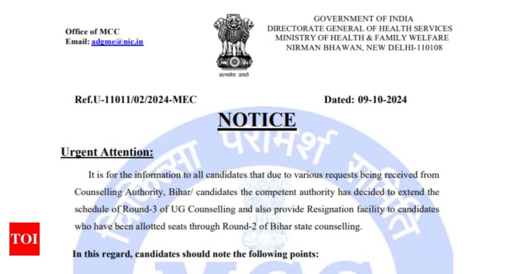 MCC issues important notice for NEET UG Counselling round 3, check details here