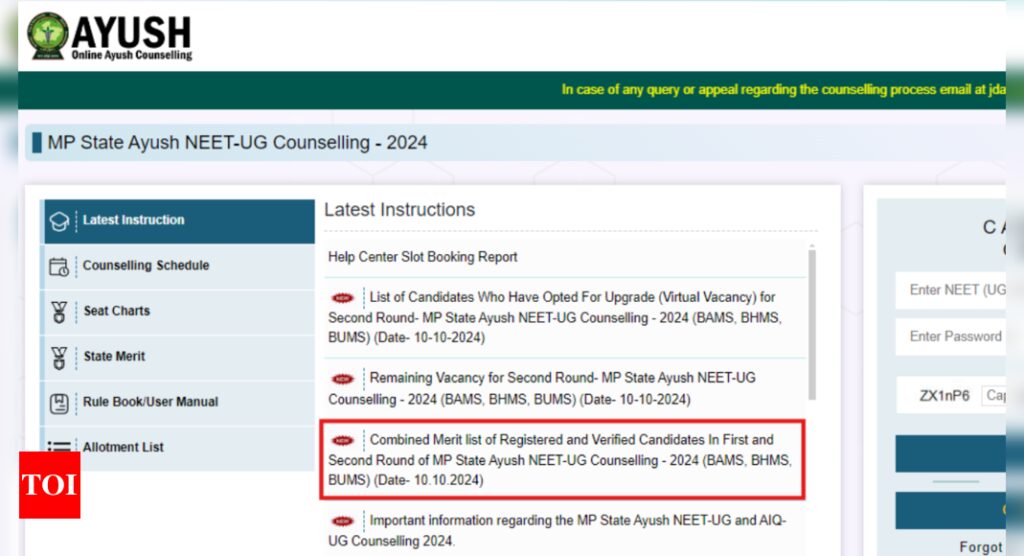 MP Ayush NEET UG Counselling 2024: Combined merit list for rounds 1 and 2 of registered and verified candidates released, check here