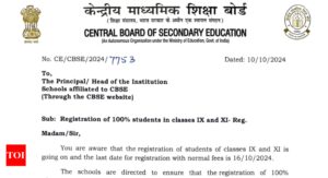 CBSE issues important notice regarding 100% completion of Class 9 and 11 student registrations