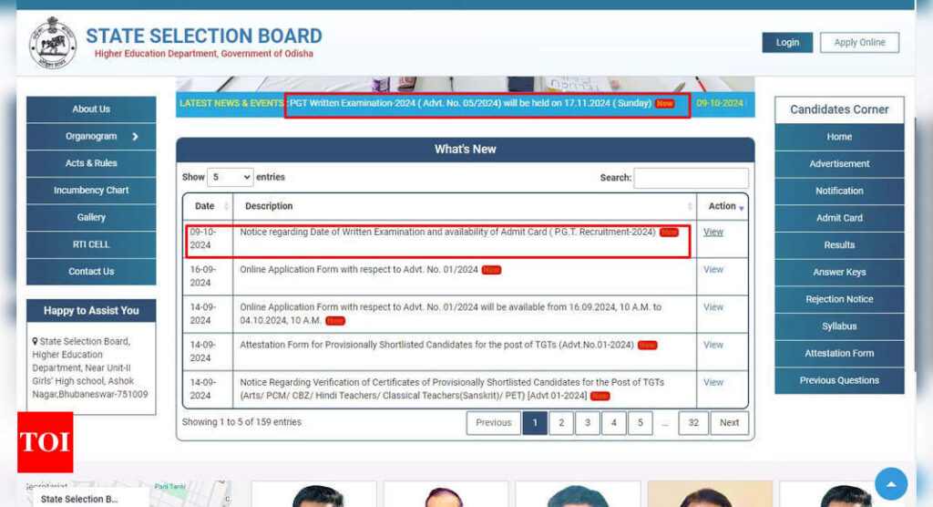 SSB Odisha Sets November 17 for PGT Recruitment Exam 2024