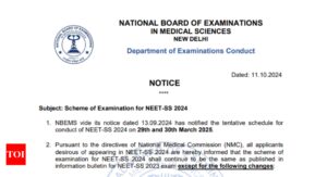 NBEMS issues important notice for NEET SS 2024: Check details here