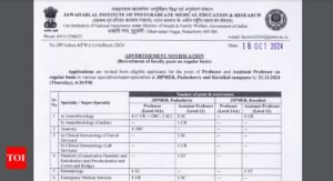 JIPMER Faculty Recruitment 2024 for Professor, Asst prof posts: Registration begins on Oct 25, check notification here |