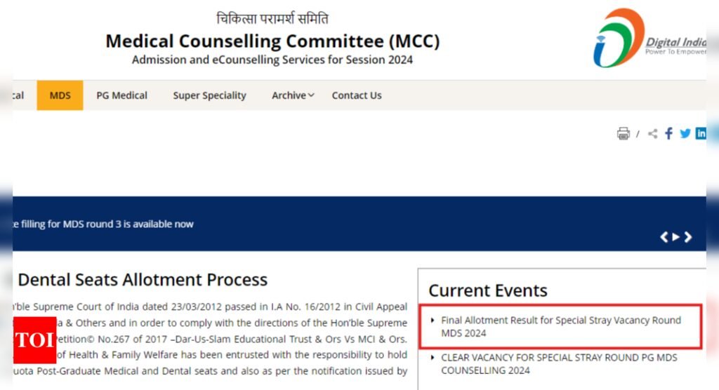 NEET MDS Counselling 2024 special stray vacancy round allotment result out: Check direct link here