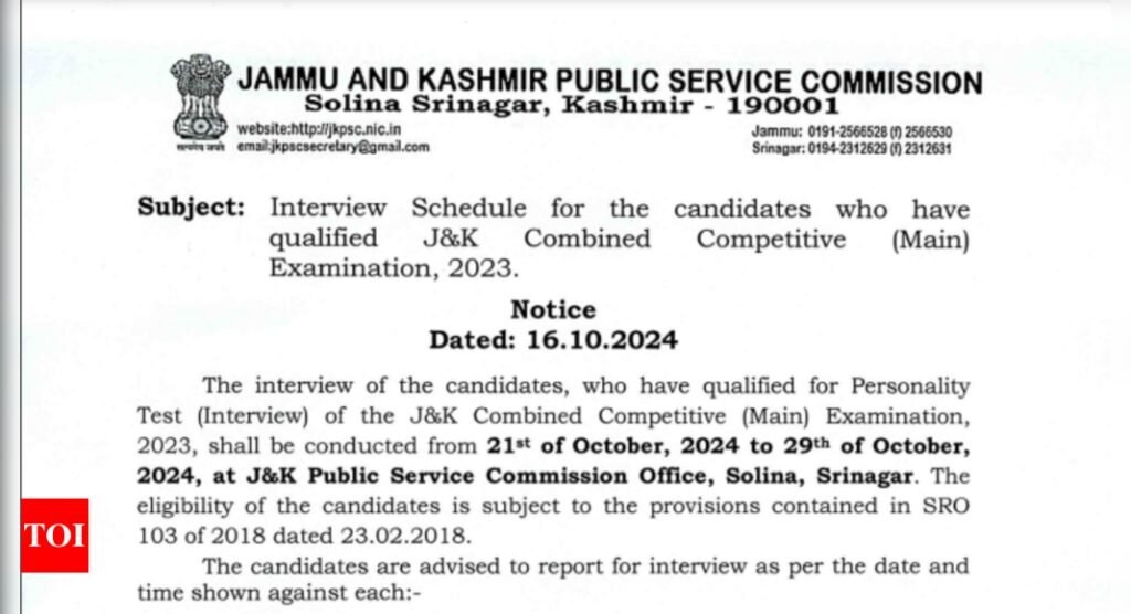 JKPSC CCE 2023 interview schedule released at jkpsc.nic.in: Check official notice here |