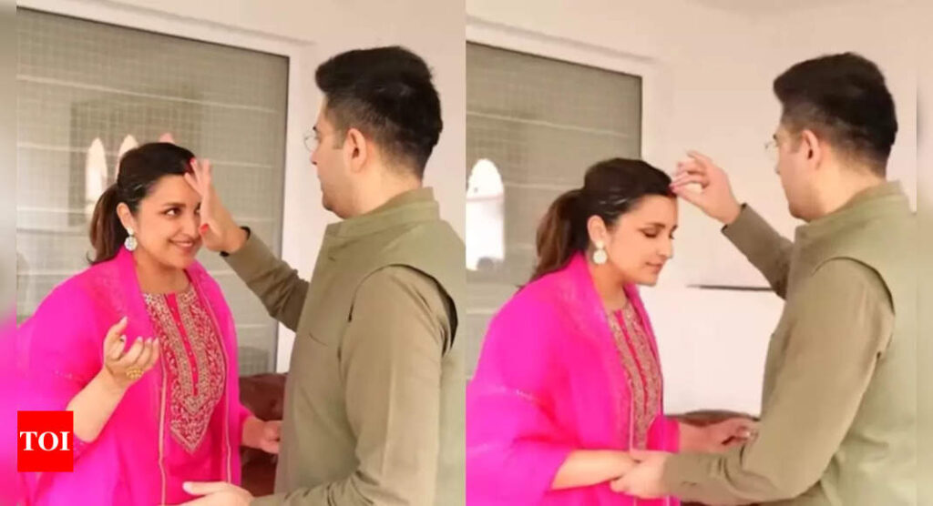 Raghav Chadha's cute video fixing Parineeti Chopra’s sindoor during Karwa Chauth wins the internet - Watch | Hindi Movie News