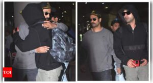 Ranbir Kapoor and Vicky Kaushal give each other a warm hug as they make a stylish appearance at the airport; fans gush over their 'bromance' - WATCH video |