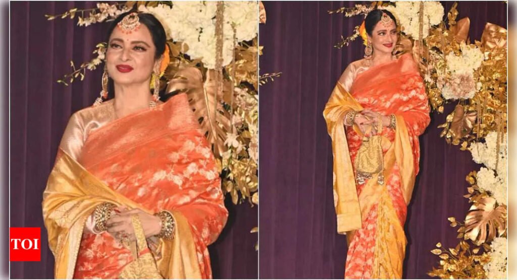 Rekha dazzles in orange kanjeevaram saree at Manish Malhotra’s Diwali party, asks paps, 'Khaana khaya ke nahi aap logo ne?'