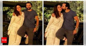 Saif Ali Khan kisses Kareena Kapoor in new photos as the couple celebrate their 12th wedding anniversary at Pataudi palace - See photos |