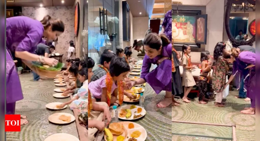 Shilpa Shetty: Durga puja 2024: Shilpa Shetty and Raj Kundra host kanya puja at home; touches feet of little girls - WATCH video |