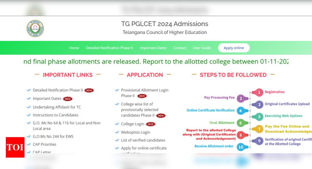 TS PGLCET Counselling 2024: Phase 2 seat allotment result out, check direct link here