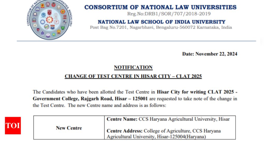 CLAT 2025: Examination center changed for Hisar candidates, revised admit card issued at consortiumofnlus.ac.in, check official notice here