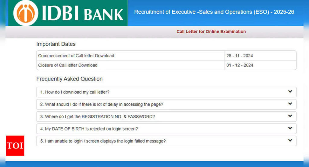 IDBI ESO 2024 call letter released at idbibank.in: Direct link to download admit card