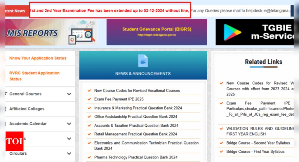 TSBIE 1st and 2 year examination fee deadline extended till December 3, check details here |