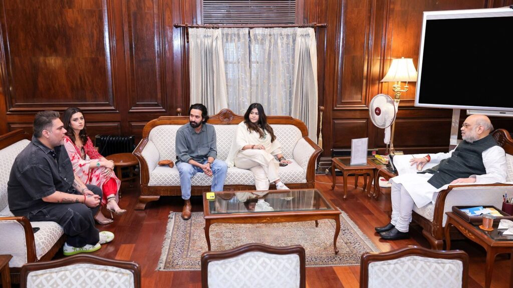 Union Home Minister Amit Shah meets with the team of 'The Sabarmati Report' - Film and television producer and director Ekta Kapoor, actors Vikrant Massey and Raashii Khanna, in New Delhi on Friday. (ANI Photo)