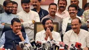 Maharashtra CM dilemma: : Maharashtra Chief Minister Eknath Shinde with Deputy CMs Ajit Pawar and Devendra Fadnavis address a press conference as the Mahayuti is set to form the government in the state