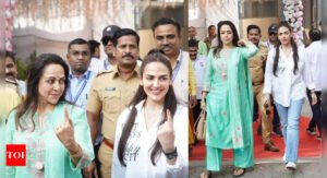 Hema Malini and Esha Deol show their inked fingers as they cast their vote at the Maharashtra Polls 2024: WATCH VIDEO | Hindi Movie News