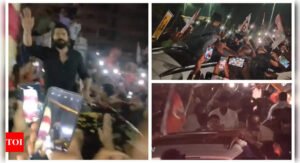 Ram Charan's appearance at Kadapa creates fan frenzy; Police resort to lathi charge as men climb on top of actor's car - WATCH |