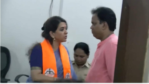 Shaina NC, the candidate from Eknath Shinde-led Shiv Sena from the Mumbadevi assembly constituency, at Nagpada Police station to file complaint againt Shiv Sena UBT leader Arvind Sawant.